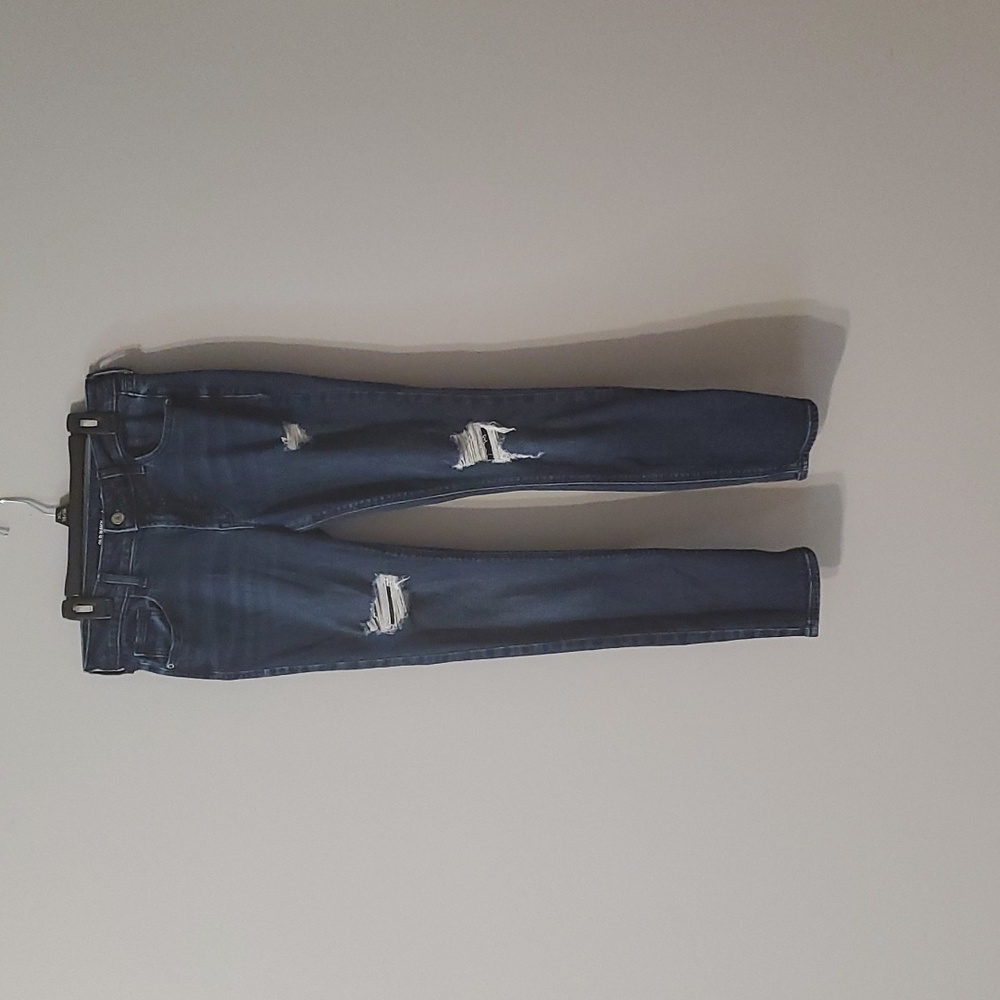 Old Navy Mid Rise Navy Jeans With Rips 4